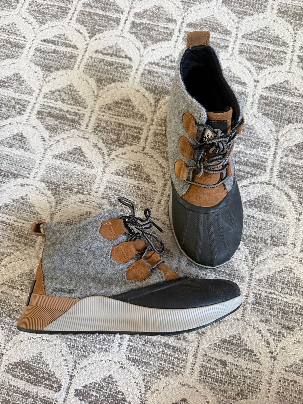 Sorel Gray and Brown Women's Waterproof Winter Lace-Up Boots